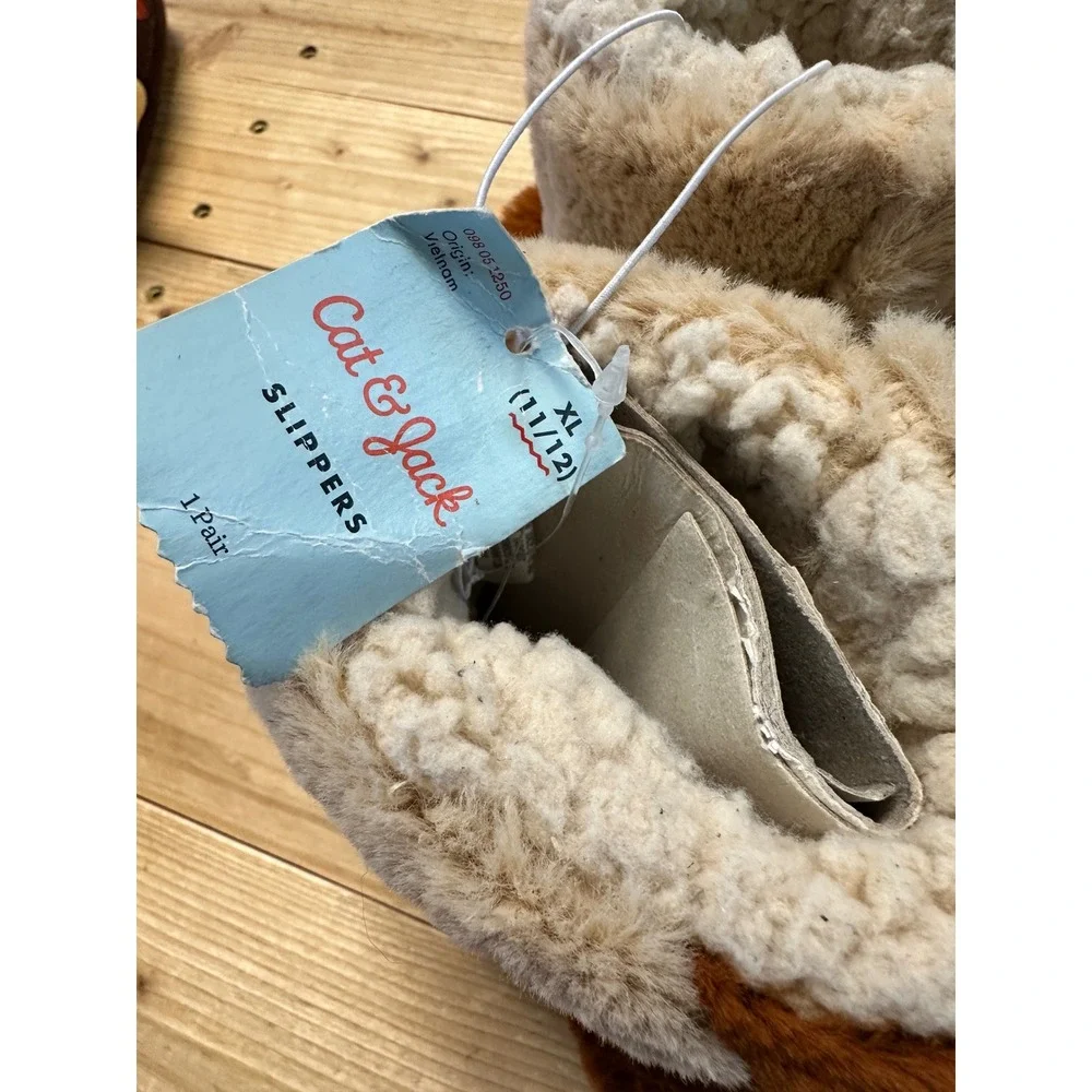 Cat & Jack Kids Puppy Dog Faux Fur‎ Bootie Slippers Tan Brown XL 11/12 NWT